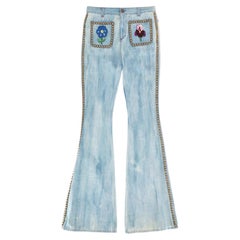 Gucci Flower-Embroidered & Stud Trimmed Flared Jeans