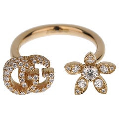 Gucci Flower Open Diamond 18k Yellow Gold Ring Sz 6