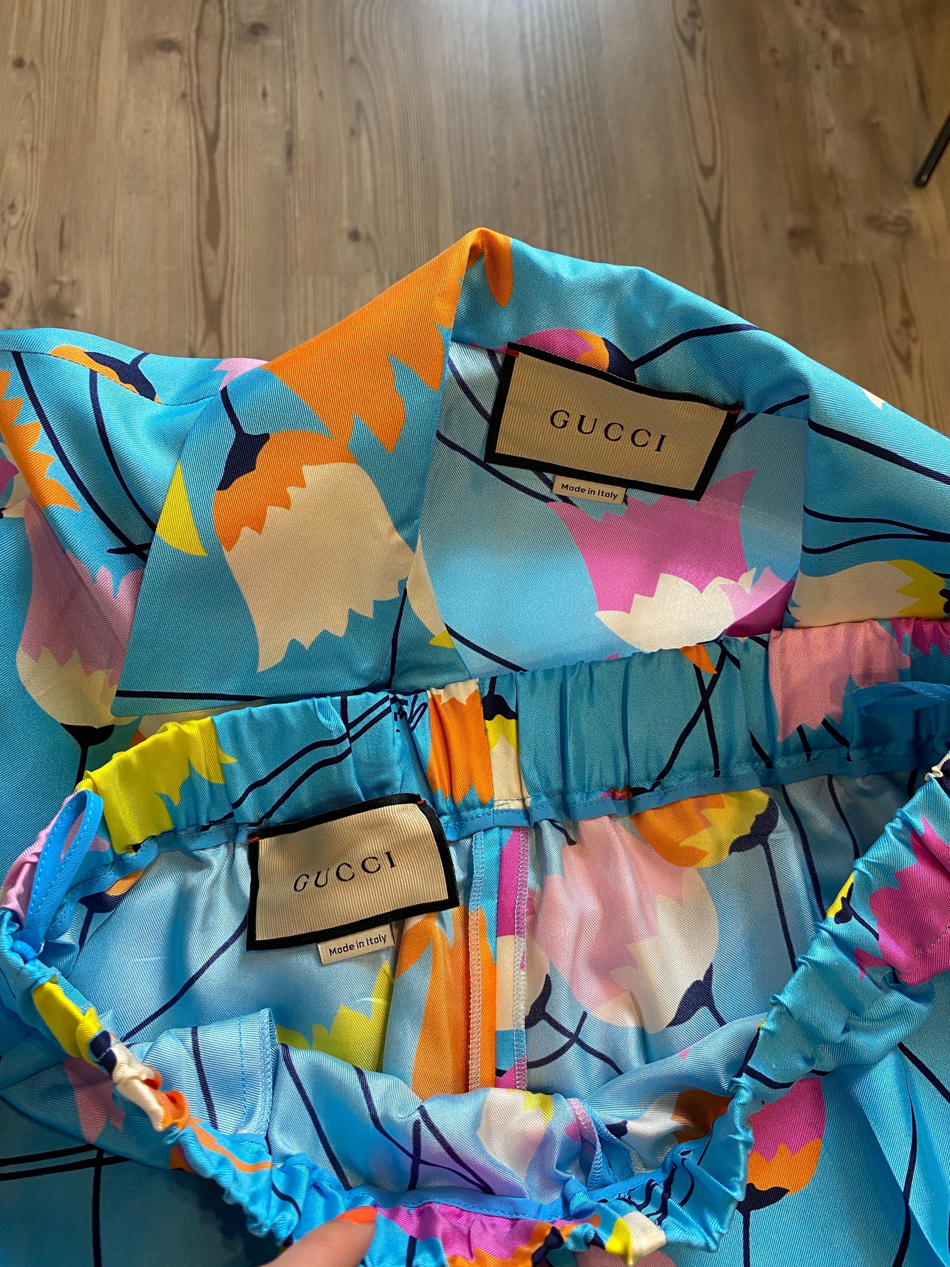 Gucci flower silk pajama Shirt and shirt Set For Sale 5