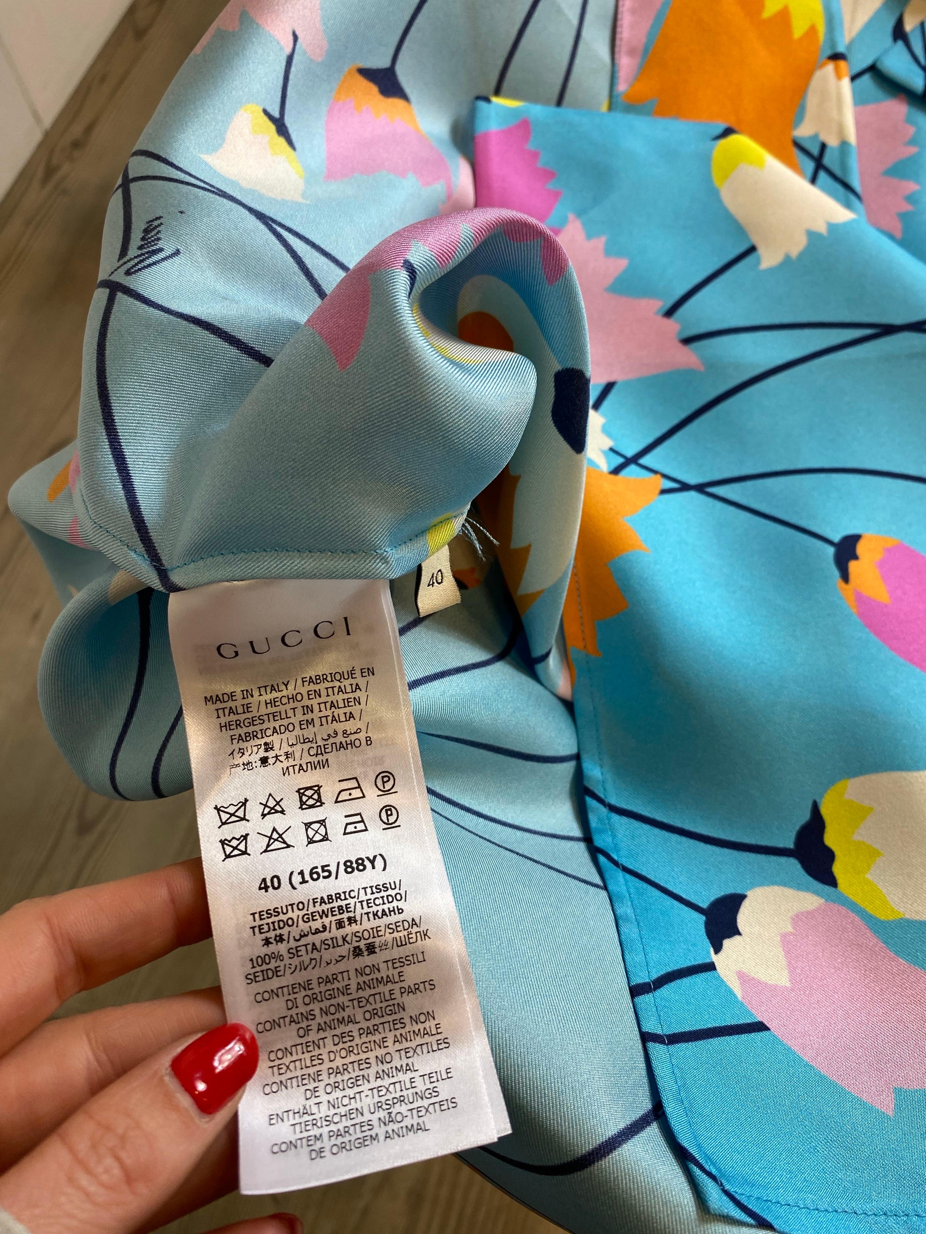 Gucci flower silk pajama Shirt and shirt Set For Sale 6