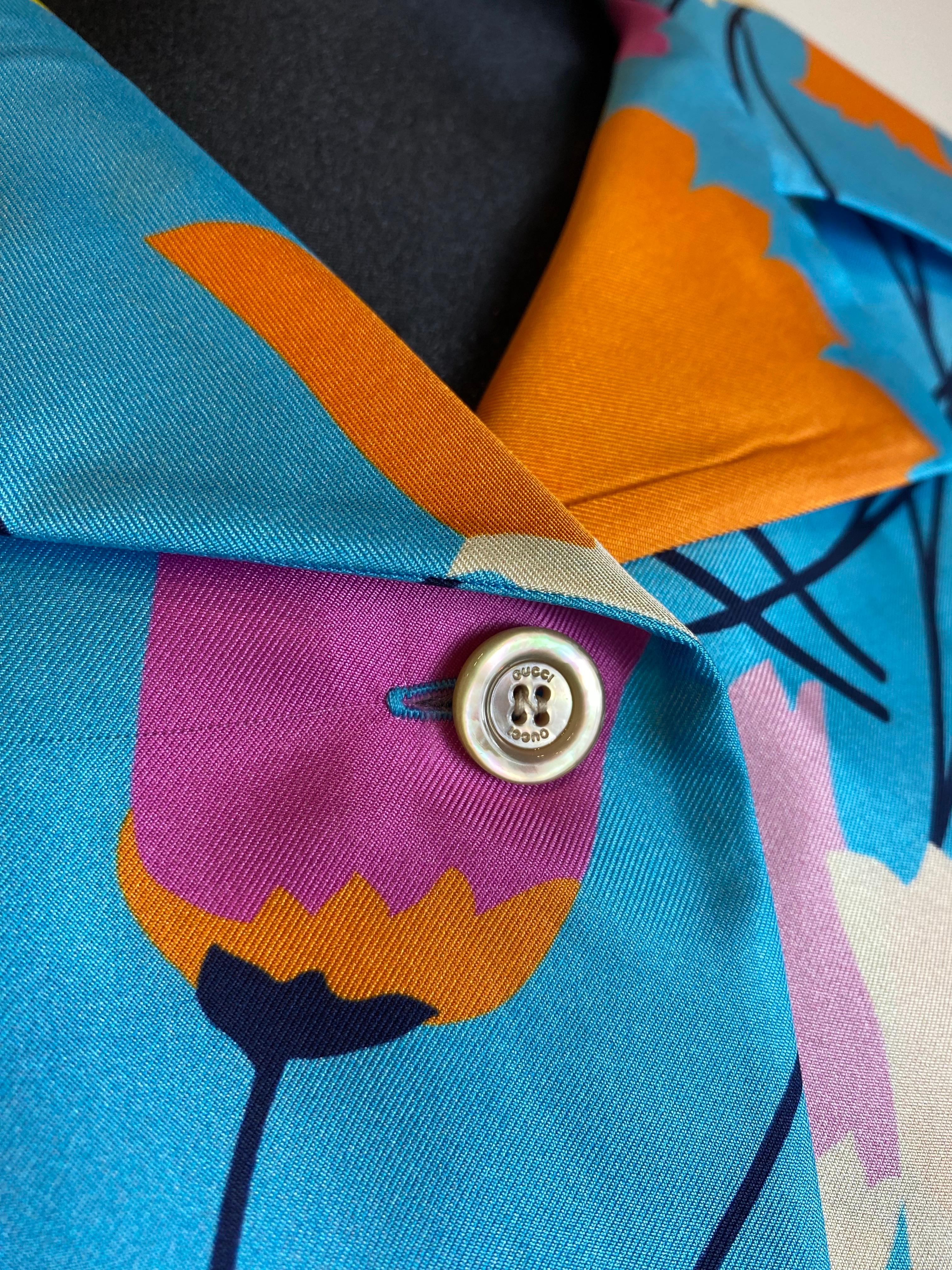 Blue Gucci flower silk pajama Shirt and shirt Set For Sale