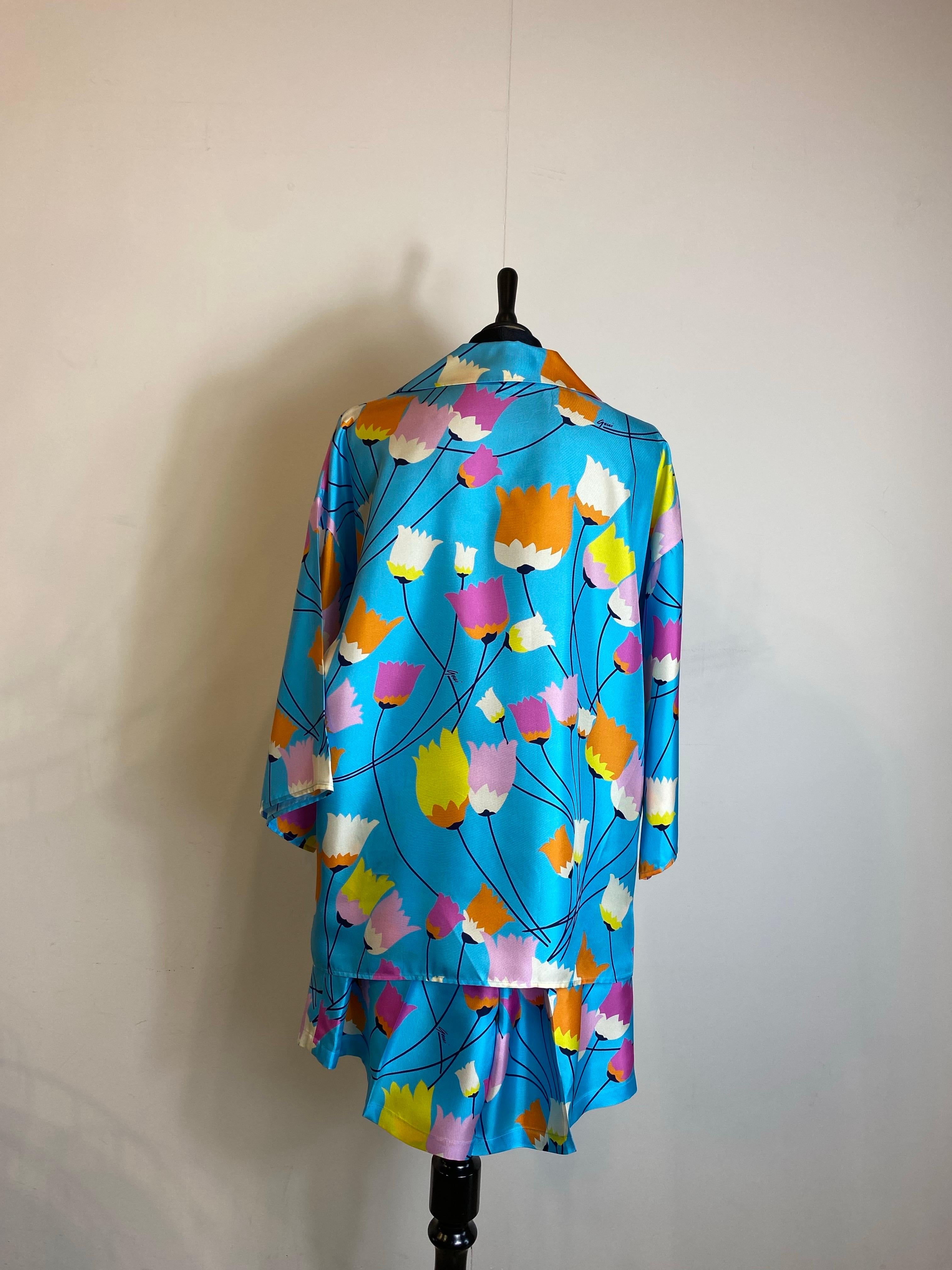 Gucci flower silk pajama Shirt and shirt Set For Sale 1