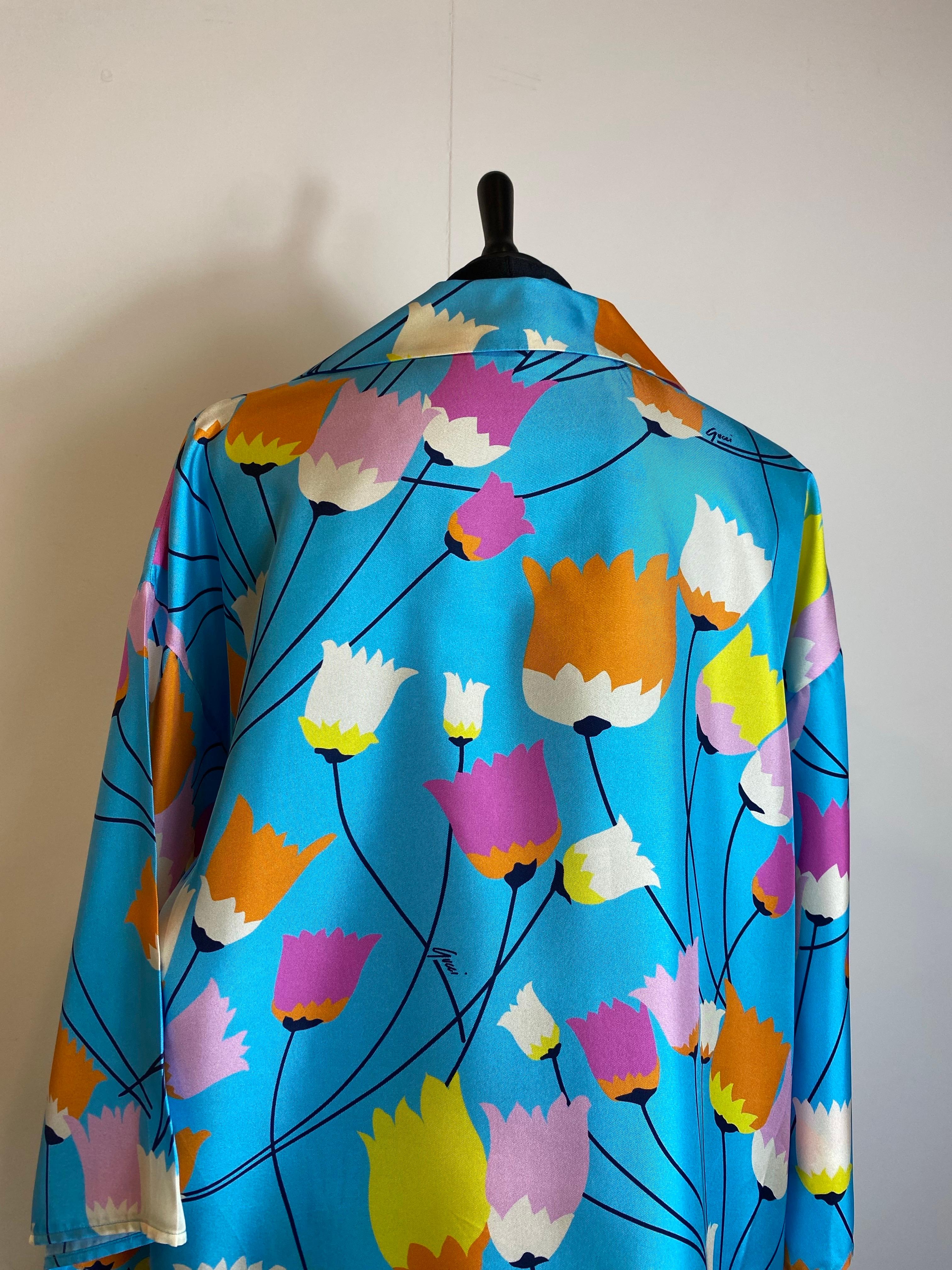 Gucci flower silk pajama Shirt and shirt Set For Sale 2
