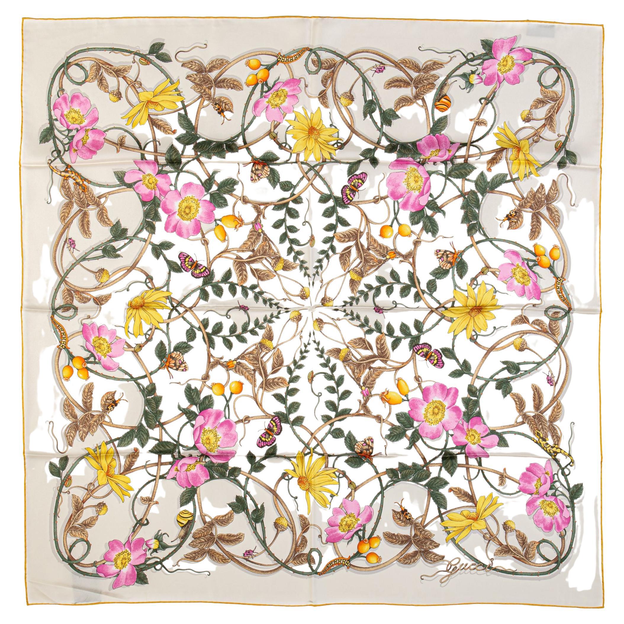 Gucci Flowers Butterflies Silk Scarf