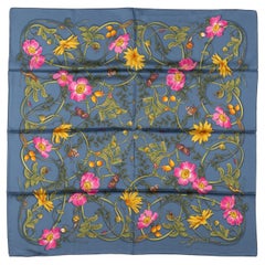 Gucci "Flowerwebby" Blue Silk Scarf