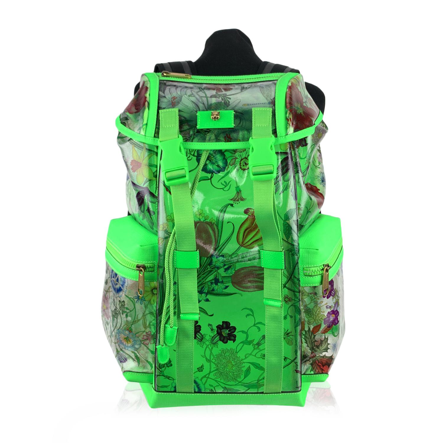 Gucci Fluo Green Clear PVC Floral Large Backpack Never Used 3