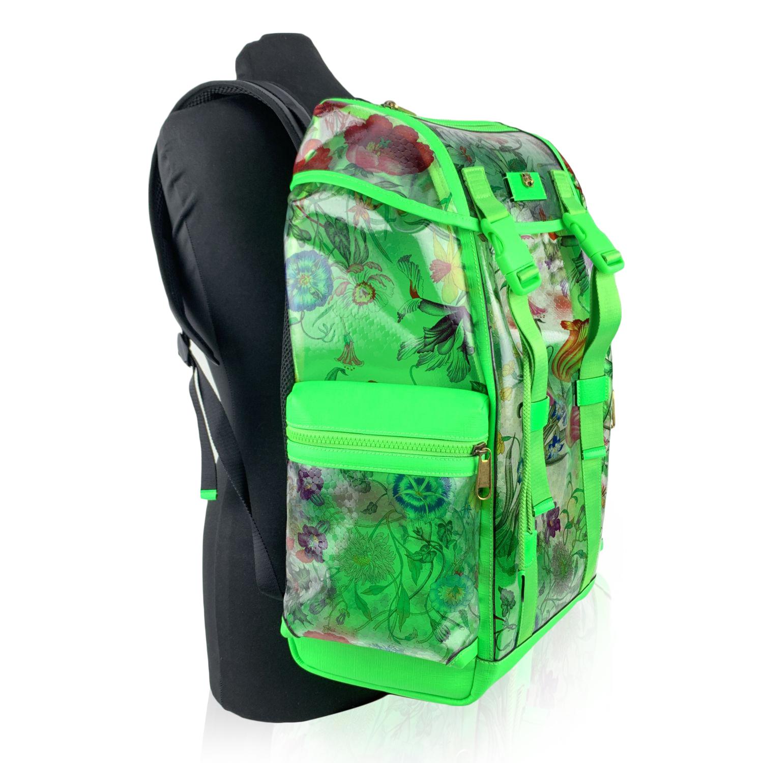 Gucci Fluo Green Clear PVC Floral Large Backpack Never Used In New Condition In Rome, Rome