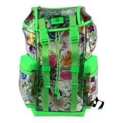 Gucci Fluo Green Clear PVC Floral Large Backpack Never Used