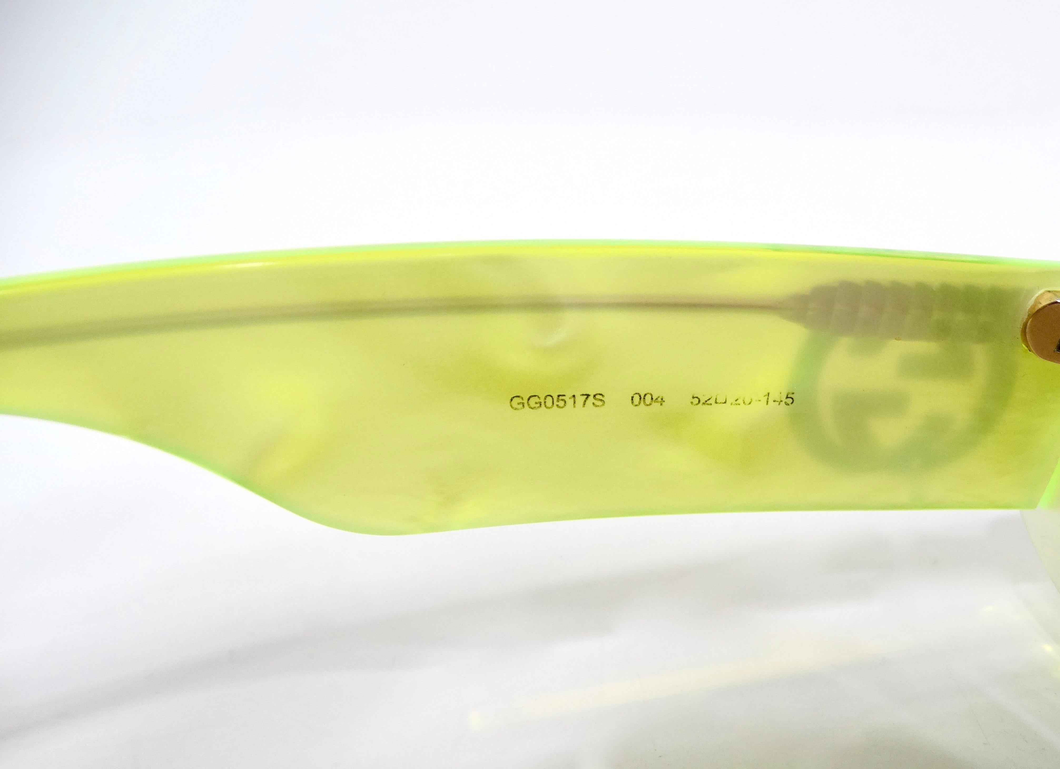 Women's Gucci Fluorescent Neon Yellow Acetate Rectangular Tinted Sunglasses For Sale