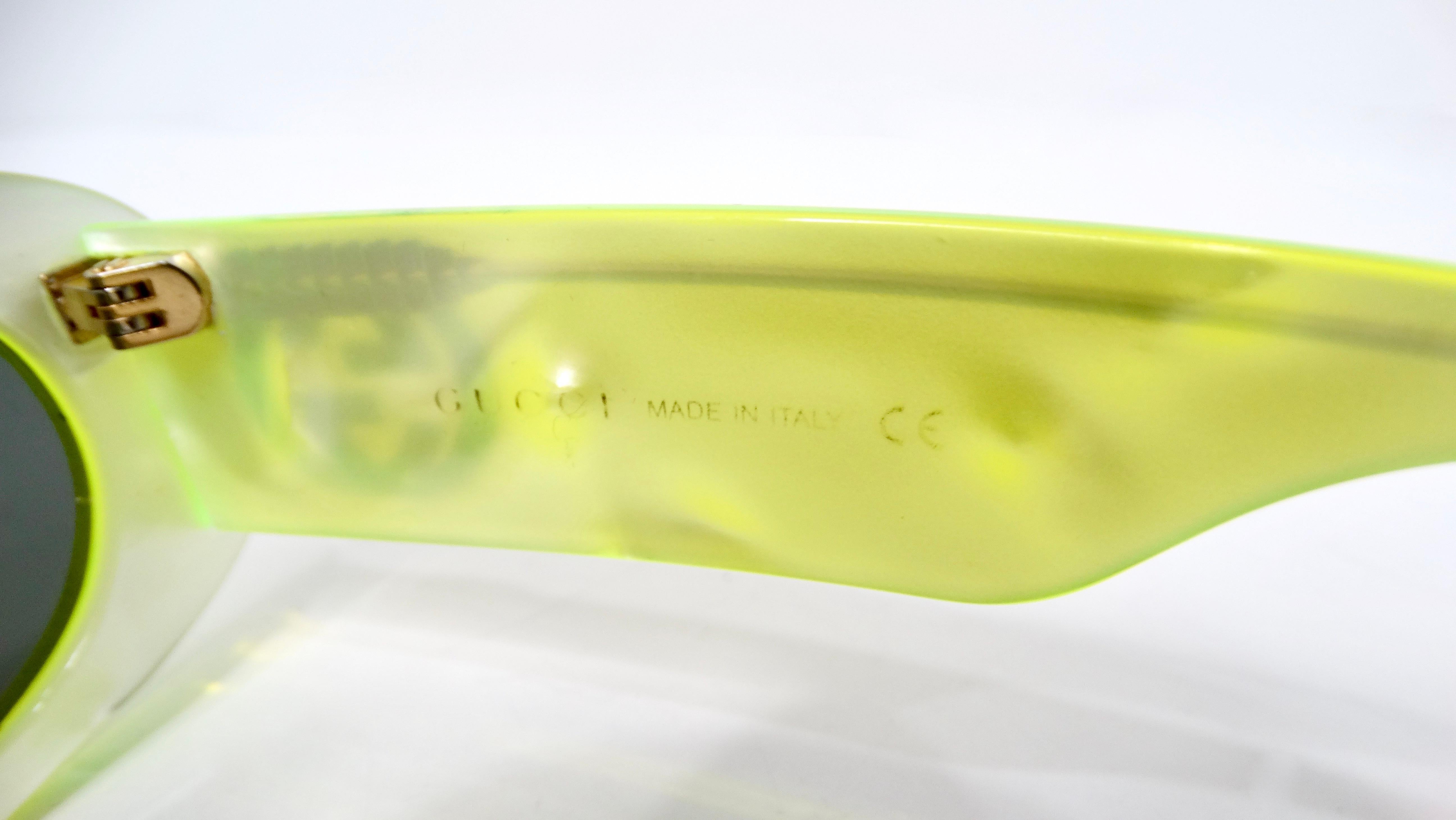 Gucci Fluorescent Neon Yellow Acetate Rectangular Tinted Sunglasses For Sale 1