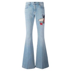 Gucci Fly Embroidered Flared Cotton Jeans IT 28