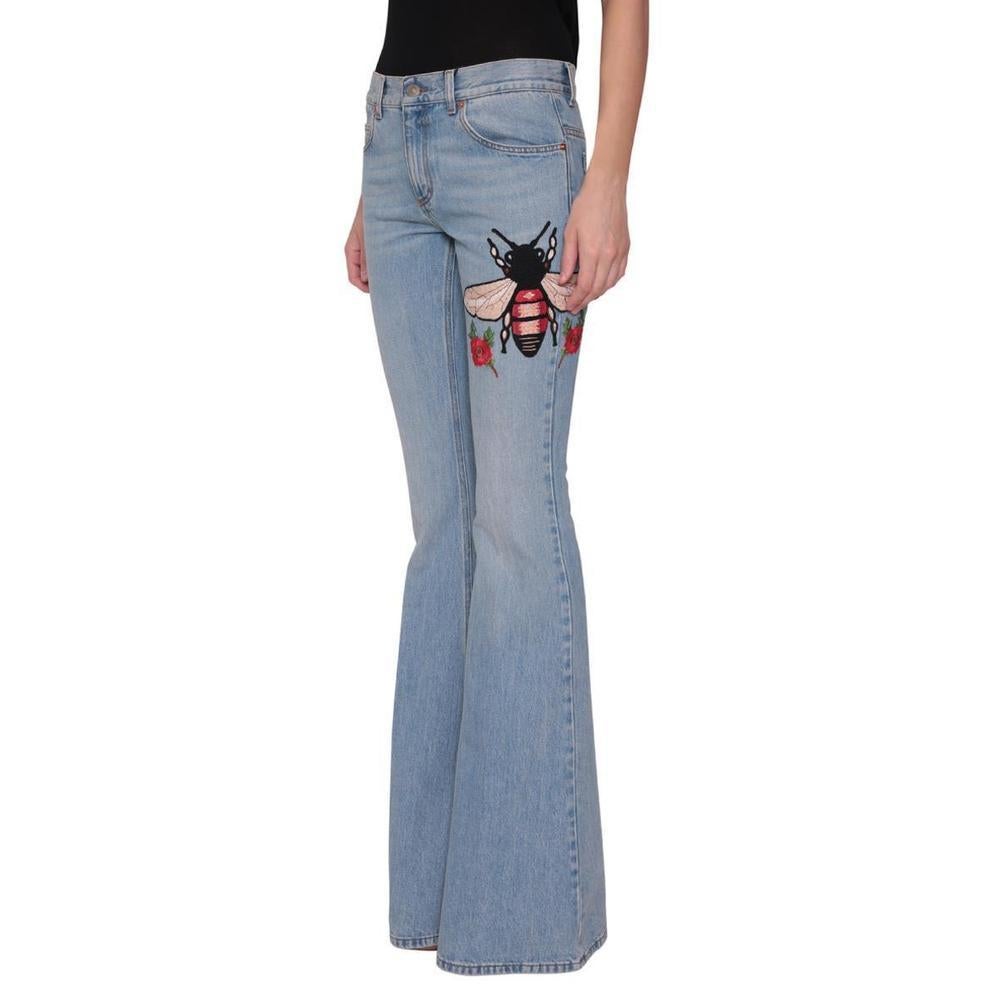 Women's Gucci Fly Embroidered Flared Cotton Jeans sz 28 For Sale