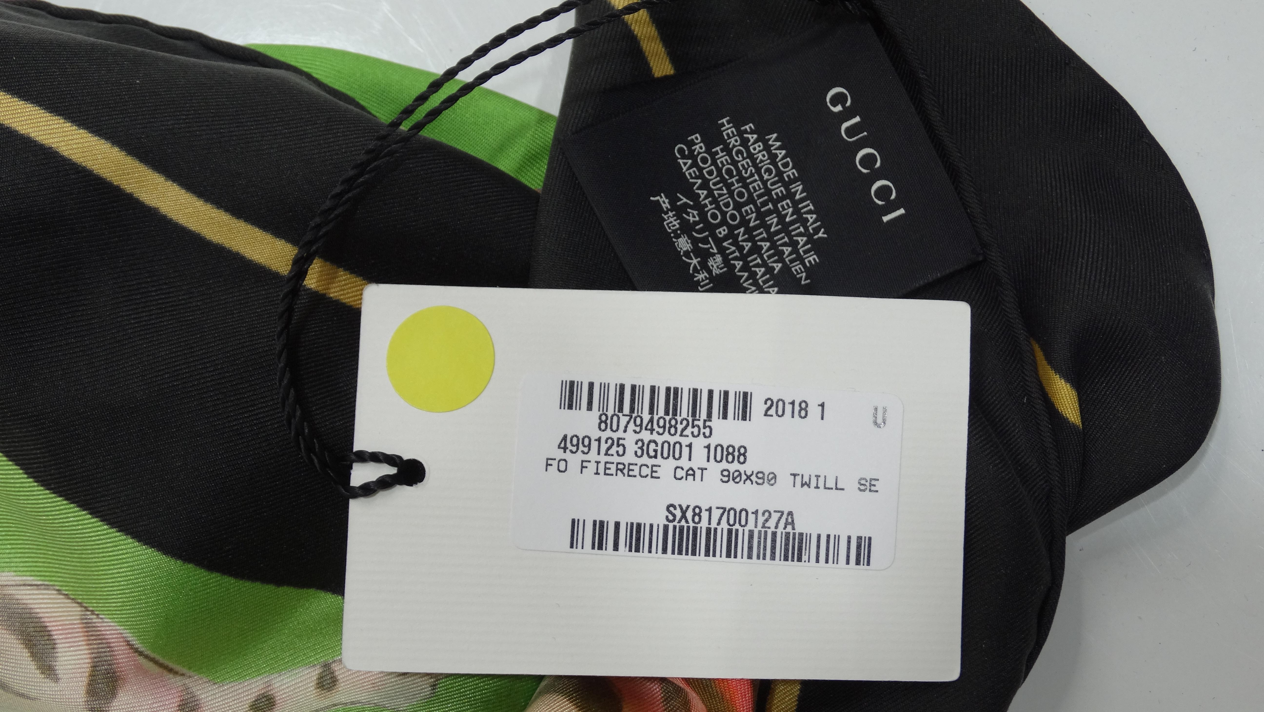 Gucci Fo Fierce Cat Silk Scarf w/ Tags In New Condition In Scottsdale, AZ