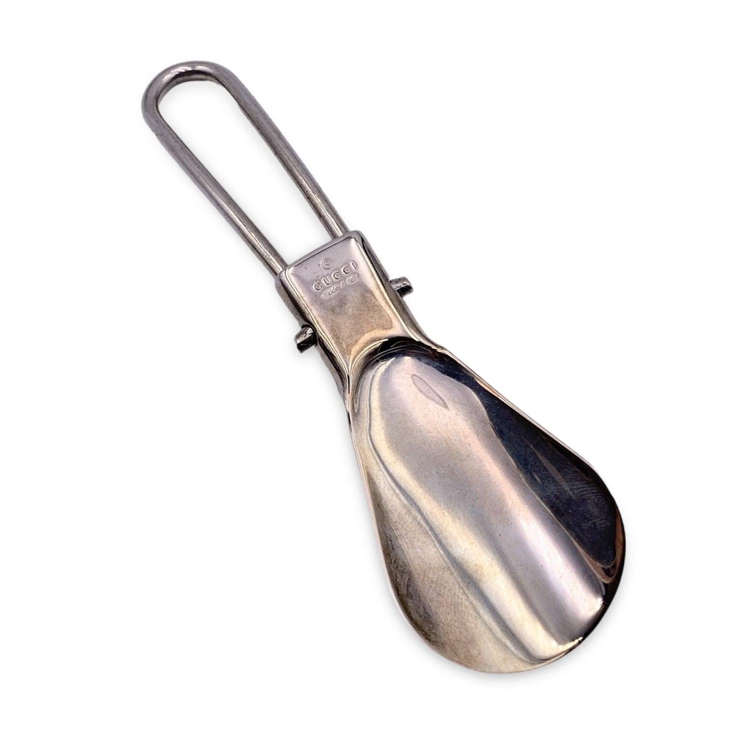 Brown Gucci Foldable Mini Shoe Horn with White Leather Guccissima Case For Sale
