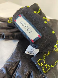 Gucci for Billie Eilish limited edition black leather green Swarovski gloves