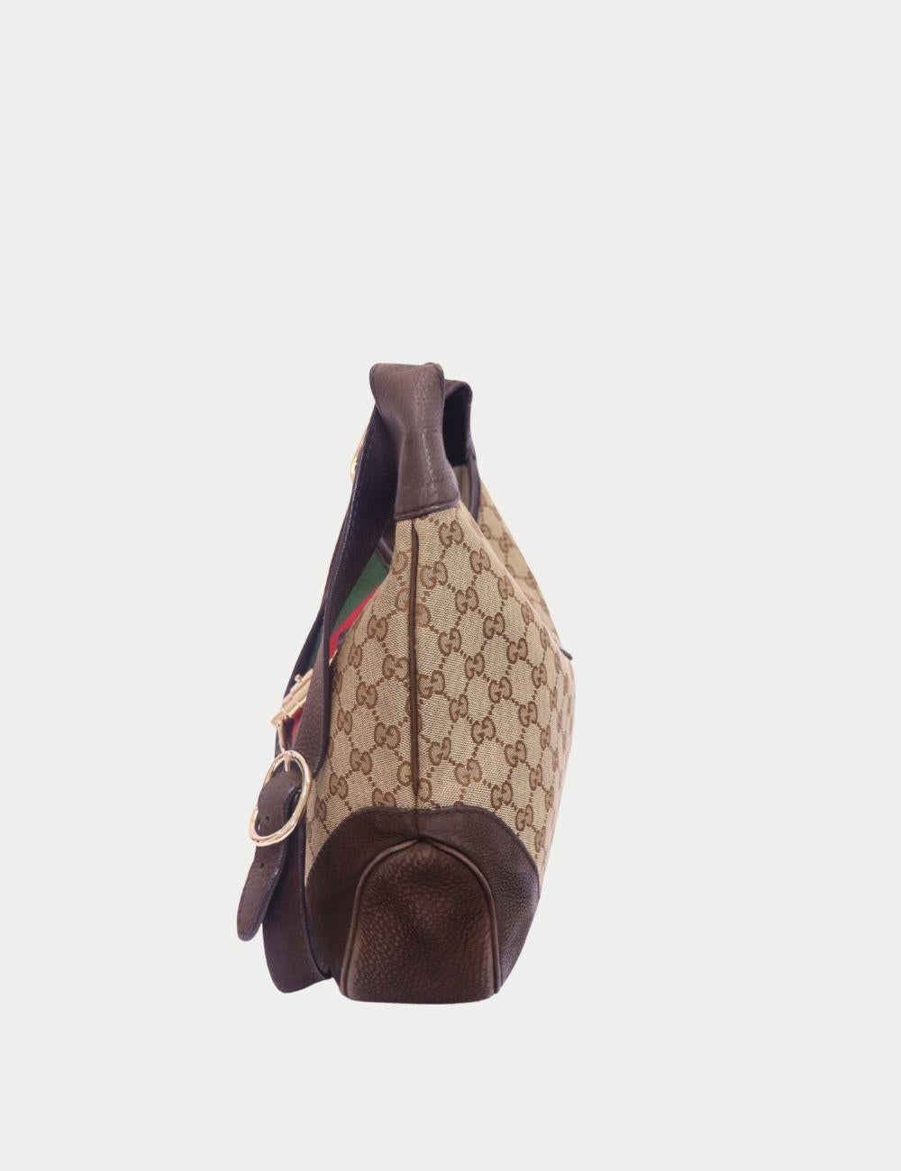 Gucci Jackie Brown Monogram Canvas Shoulder Bag with Web Stripe & Bamboo Clasp

A true icon of Italian fashion, the Gucci Jackie shoulder bag blends heritage style with modern elegance. Crafted from classic GG monogram canvas with rich brown leather