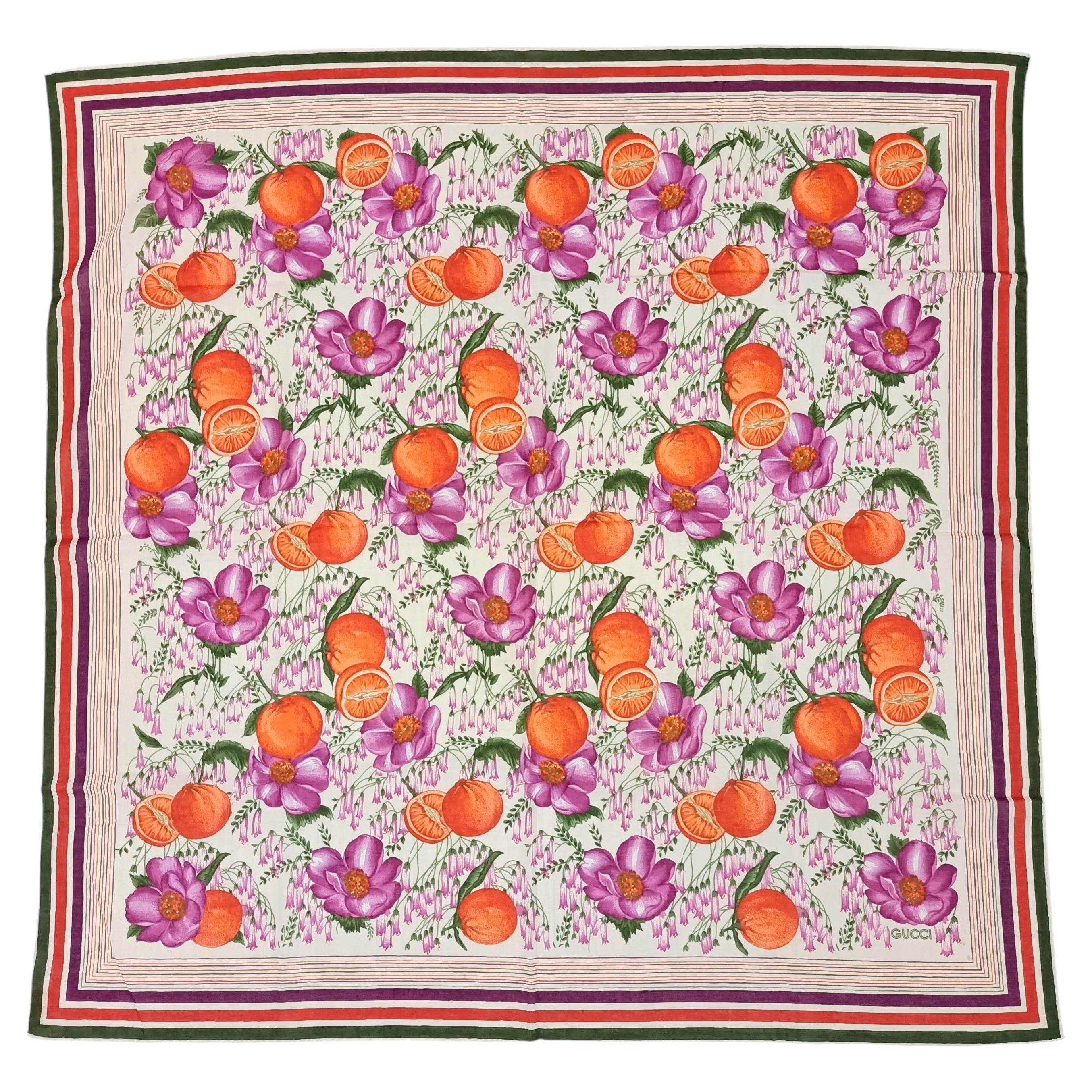Gucci foulard vintage in cotone con fiori e arance vintage anni 70