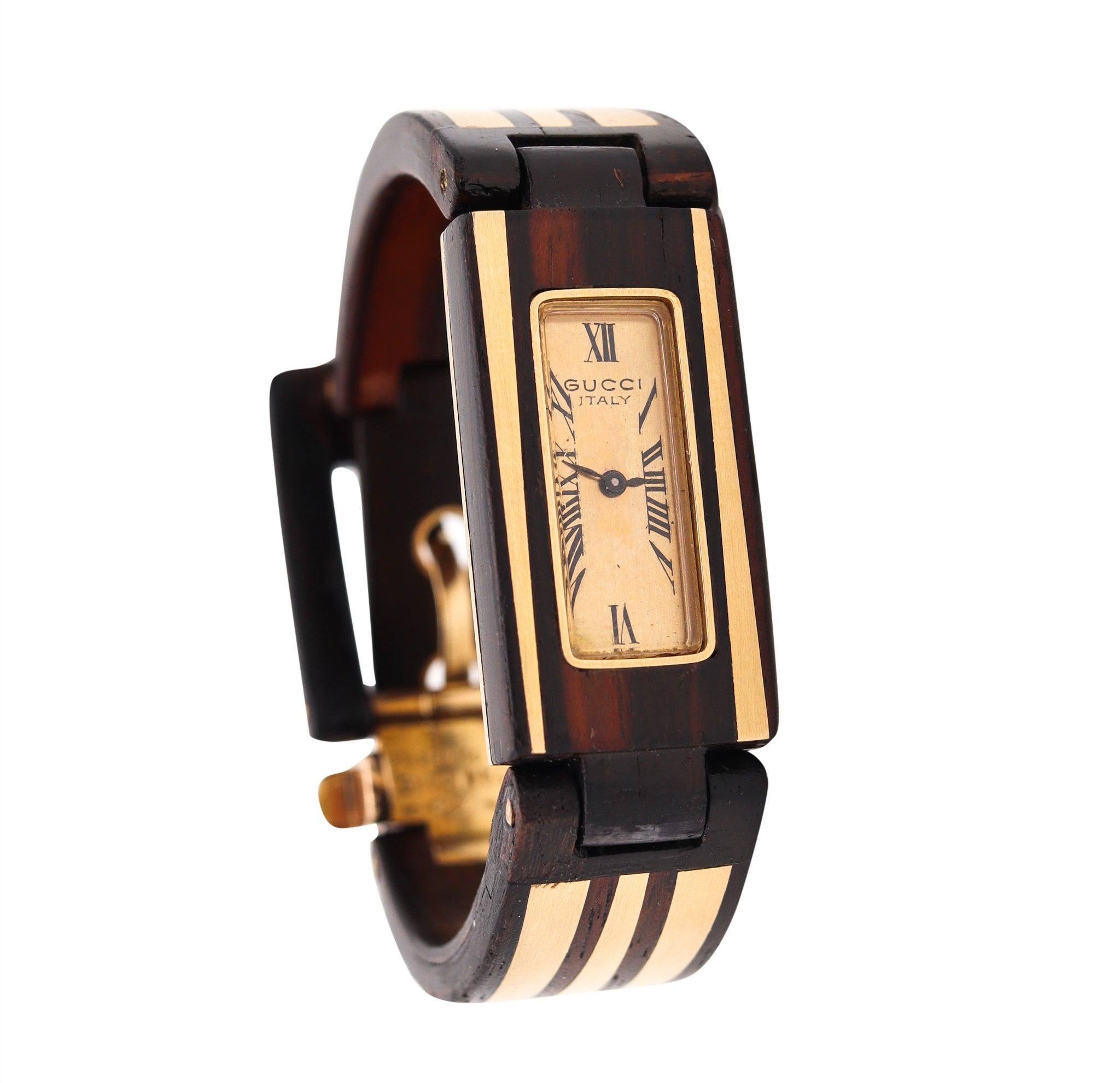 GUCCI France 1968 Buckle Bracelet Wristwatch Precious Wood And 18Kt Yellow Gold 5