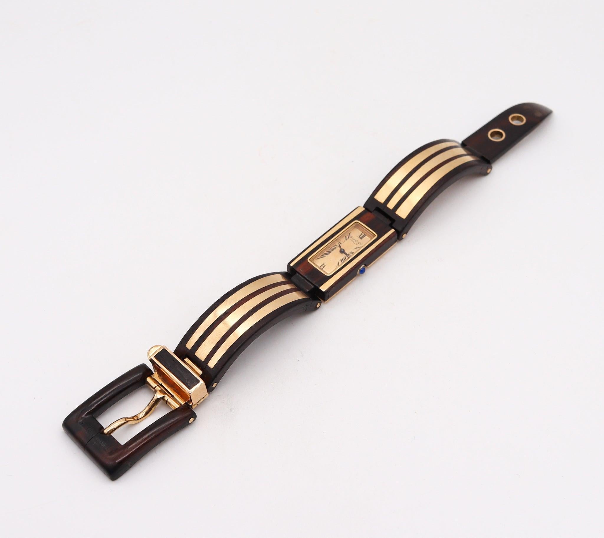 GUCCI France 1968 Buckle Bracelet Wristwatch Precious Wood And 18Kt Yellow Gold 1