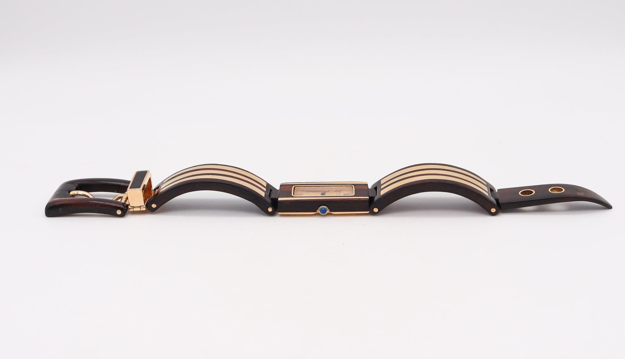 GUCCI France 1968 Buckle Bracelet Wristwatch Precious Wood And 18Kt Yellow Gold 2