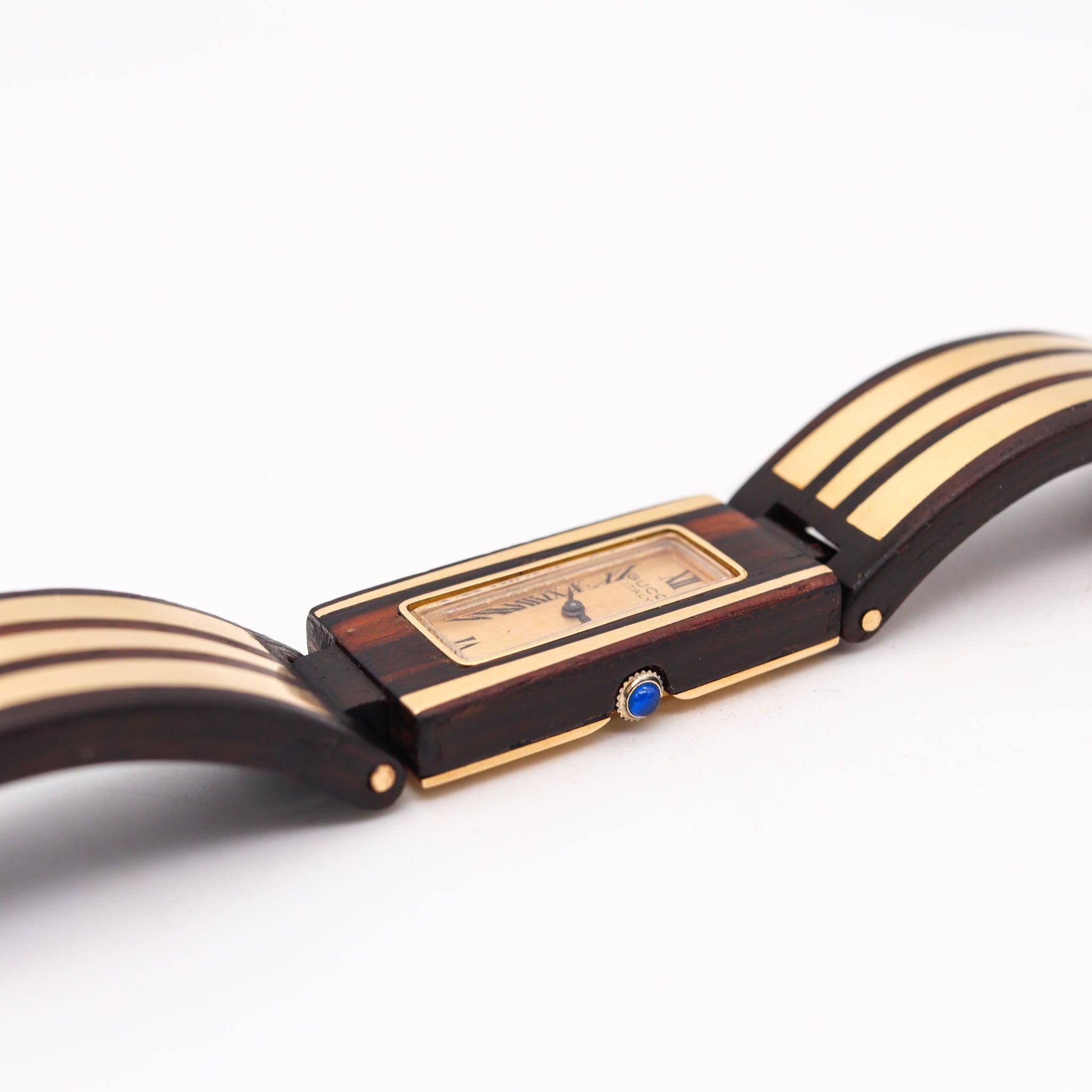 GUCCI France 1968 Buckle Bracelet Wristwatch Precious Wood And 18Kt Yellow Gold 3