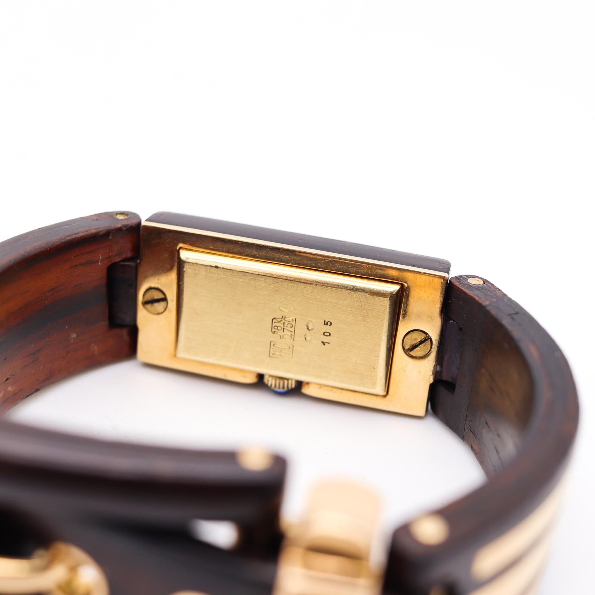 Gucci Frankreich 1968 Seltene Armbanduhr mit Schnalle aus Makassar-Holz mit Intarsien aus 18 Karat Gold im Zustand „Gut“ im Angebot in Miami, FL