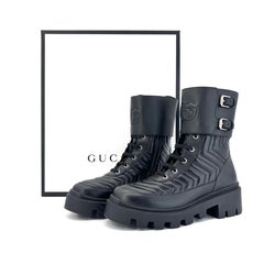 Gucci Frances GG Quilted Matelasse Lug Leather Lace Up Ankle Boots 39.5