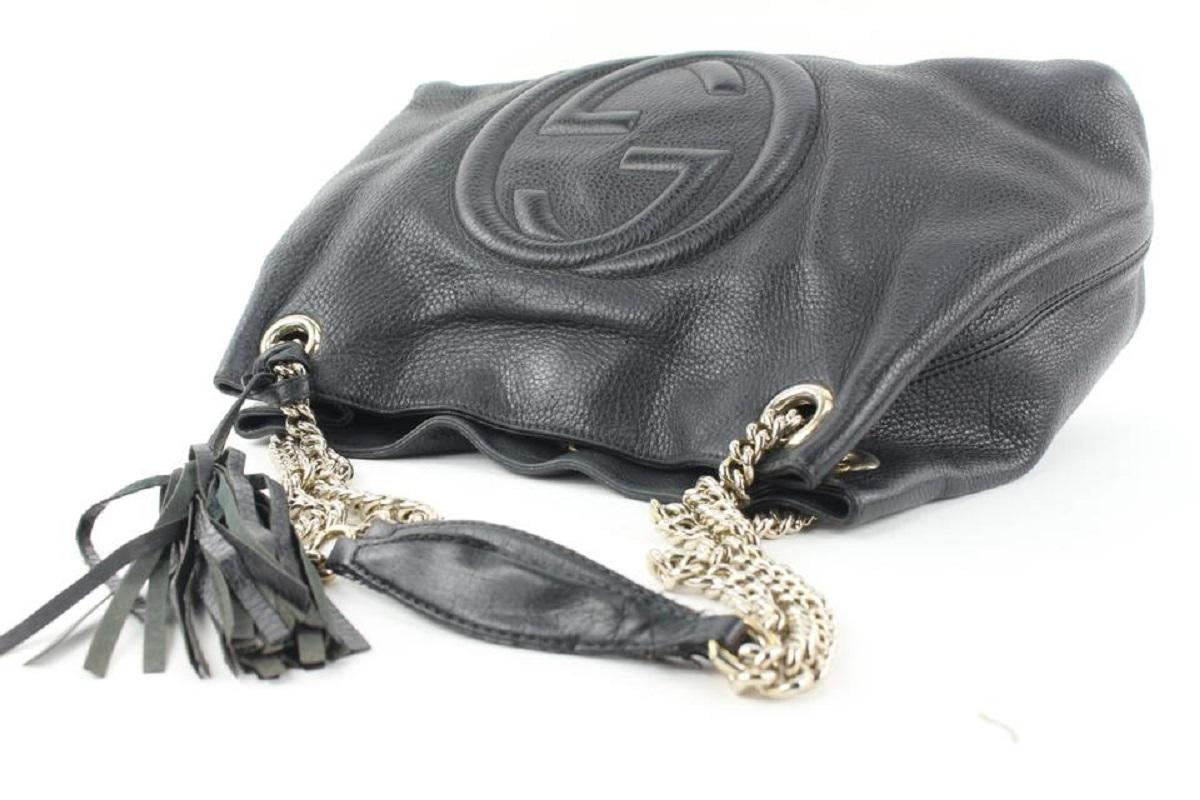 Gucci Fringe Tassel Black Leather Soho Chain Tote Bag 722gks323 In Good Condition In Dix hills, NY