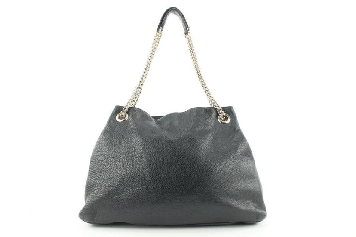 Women's Gucci Fringe Tassel Black Leather Soho Chain Tote Bag 722gks323