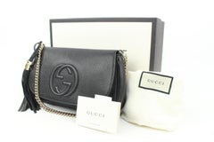 Gucci Fringe Tassel Black Pebbled Calfskin Medium Soho Flap Crossbody 126g58