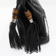Gucci Fringe Tassel Race Medium Top Handle 869765 Black Leather Satchel