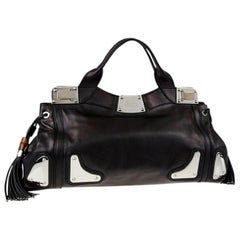 Vintage Gucci Fringe Tassel Race Medium Top Handle 869765 Black Leather Satchel