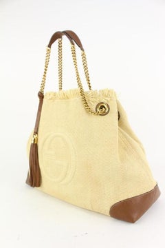 Gucci Fringe Tassel Raffia Soho Chain Tote 916gk97