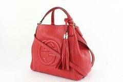 Gucci Fringe Tassel Red Leather Soho Hand Bag Tote 2way Convertible 712gk622
