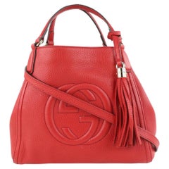 Used Gucci Fringe Tassel Red Leather Soho Hand Bag Tote 2way Convertible 712gk622