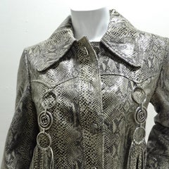 Gucci Fringe Trim Python Print Leather Coat