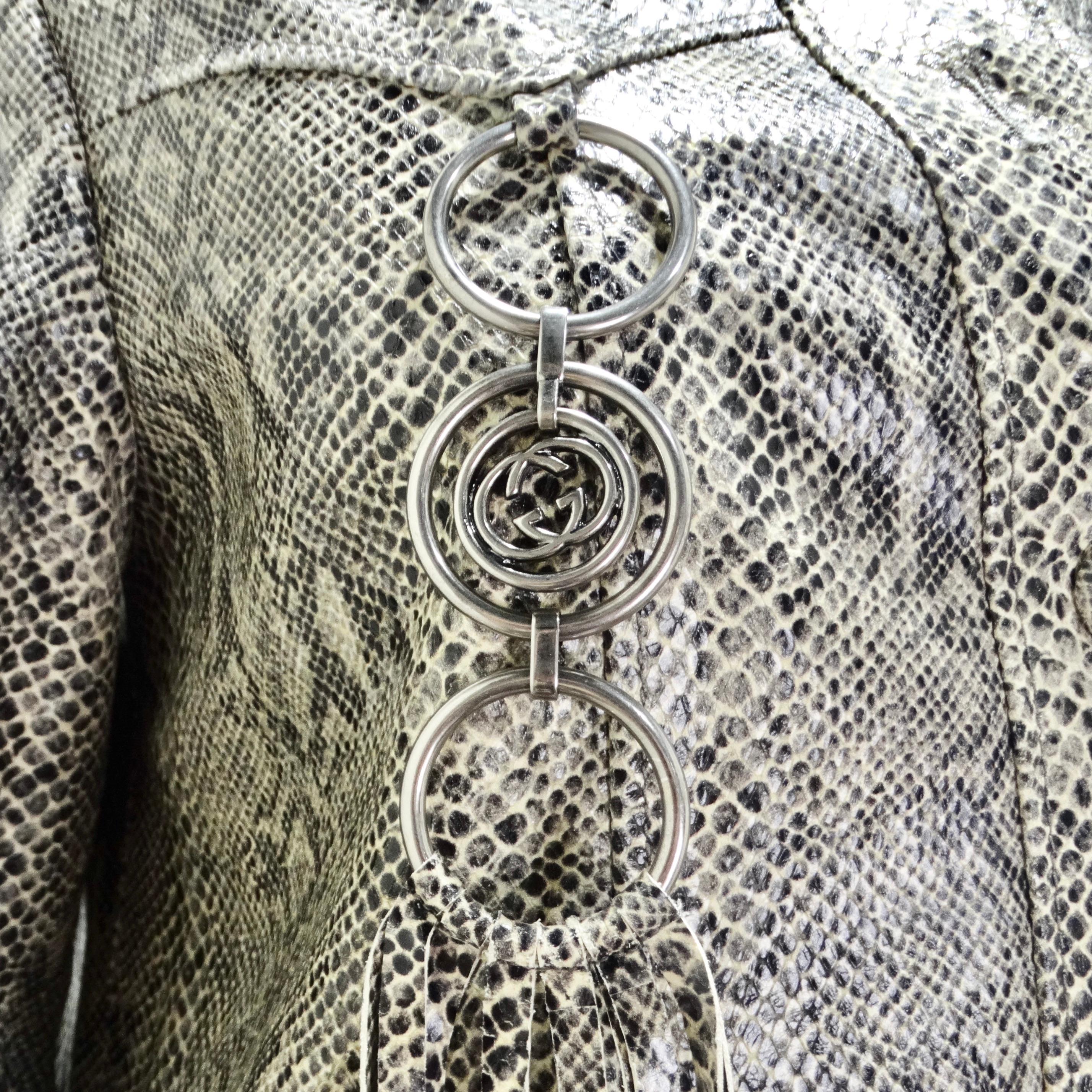Gucci Fringe Trim Python Print Leather Coat In Excellent Condition For Sale In Scottsdale, AZ