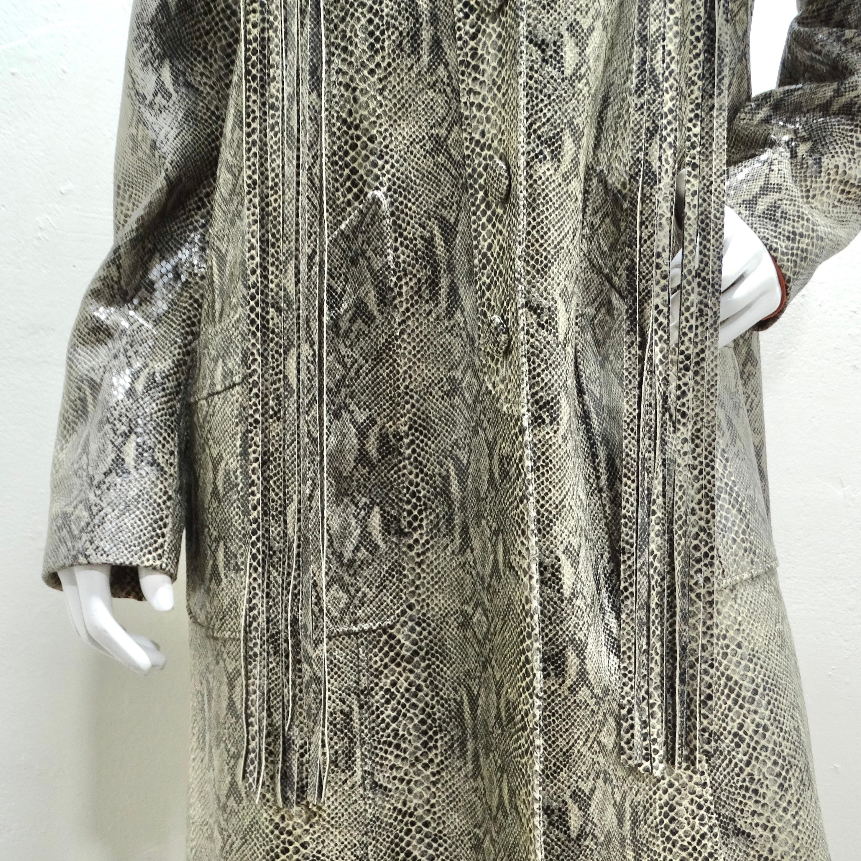 Gucci Fringe Trim Python Print Leather Coat In Excellent Condition For Sale In Scottsdale, AZ