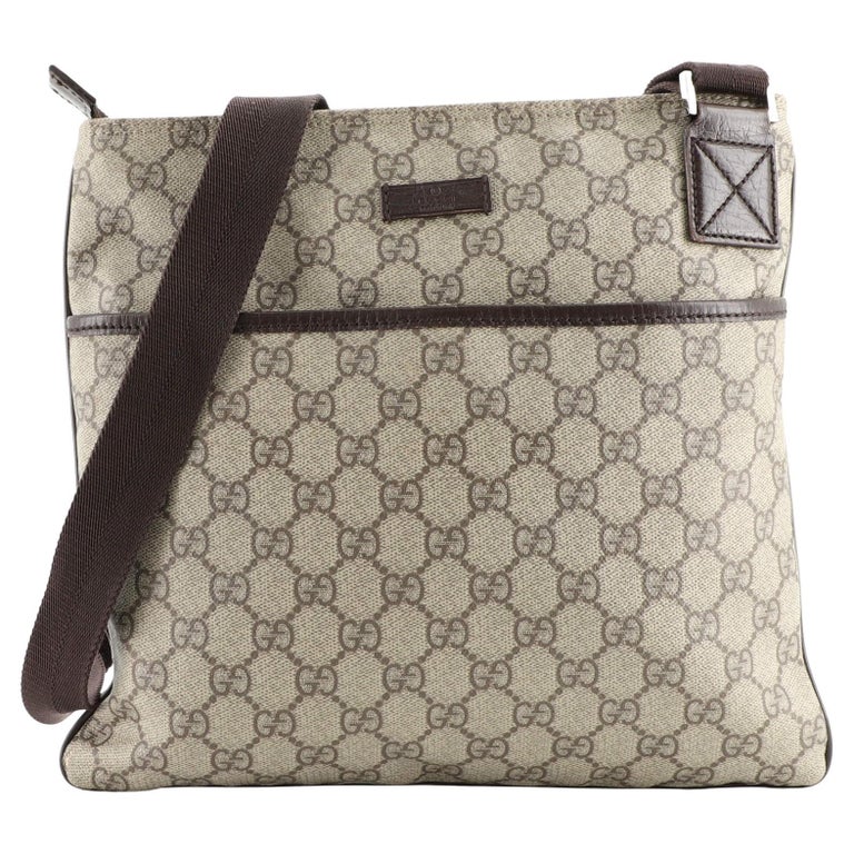 Gucci Front Zip Flat Messenger Bag GG Coated Canvas Medium For Sale at