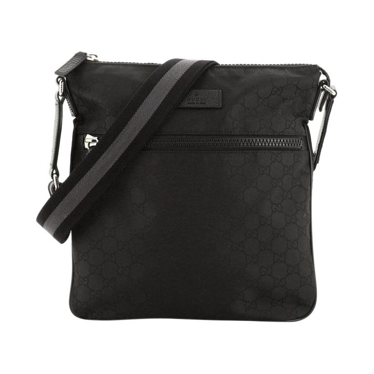 Gucci Front Zip Flat Messenger Bag GG Nylon Medium