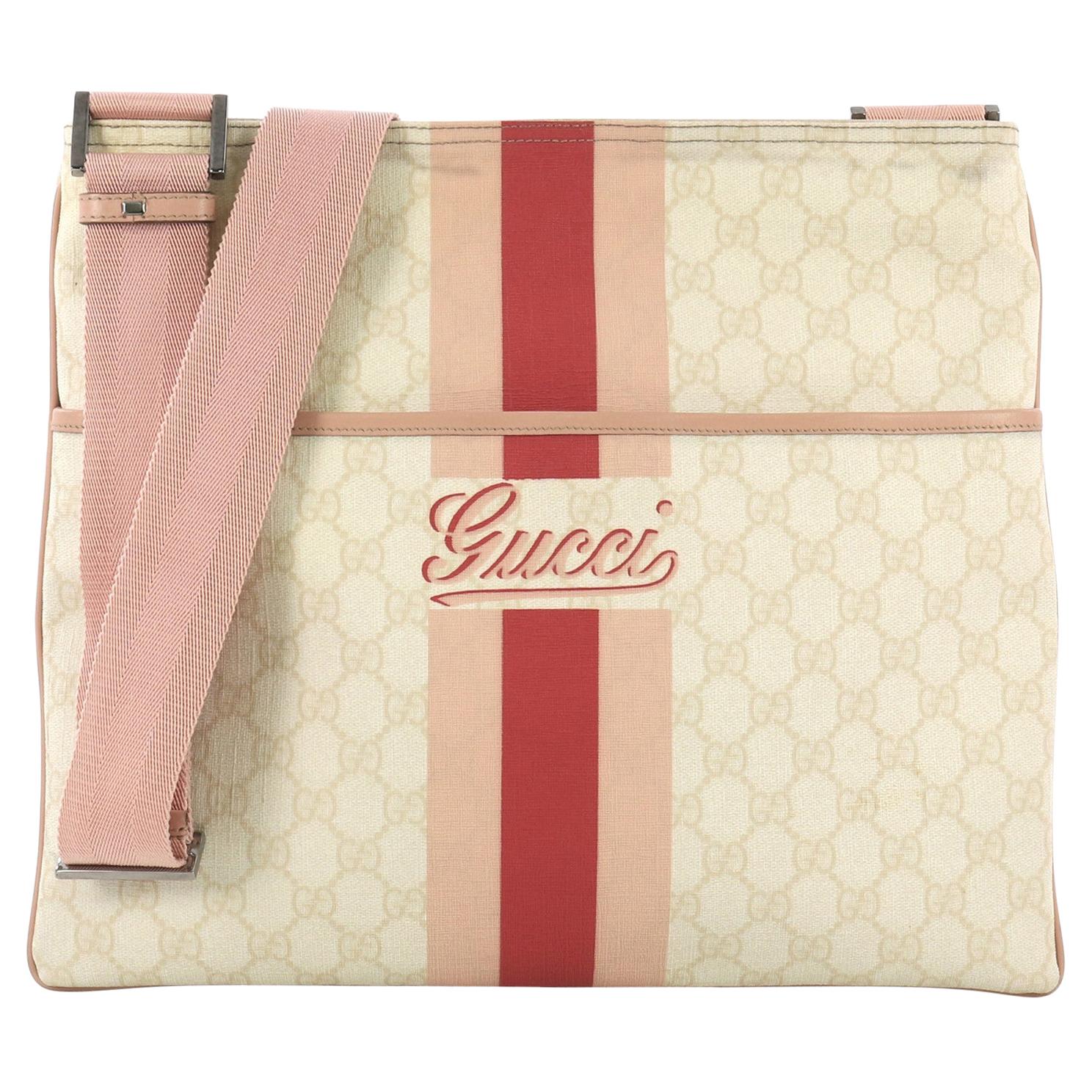 Gucci Front Zip Flat Messenger Bag Printed GG Coated Canvas Medium at