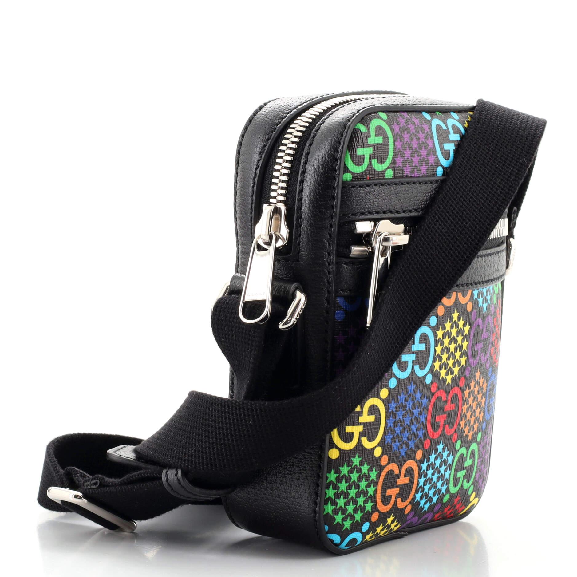 Black Gucci Front Zip Messenger Bag Psychedelic Print GG Coated Canvas Mini