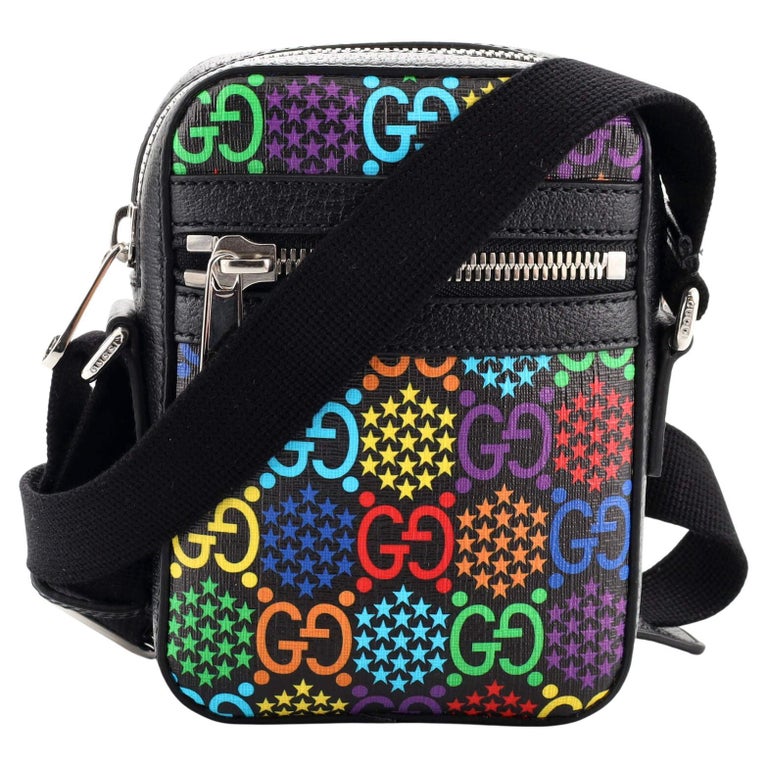 Gucci Front Zip Messenger Bag Psychedelic Print GG Coated Canvas Mini