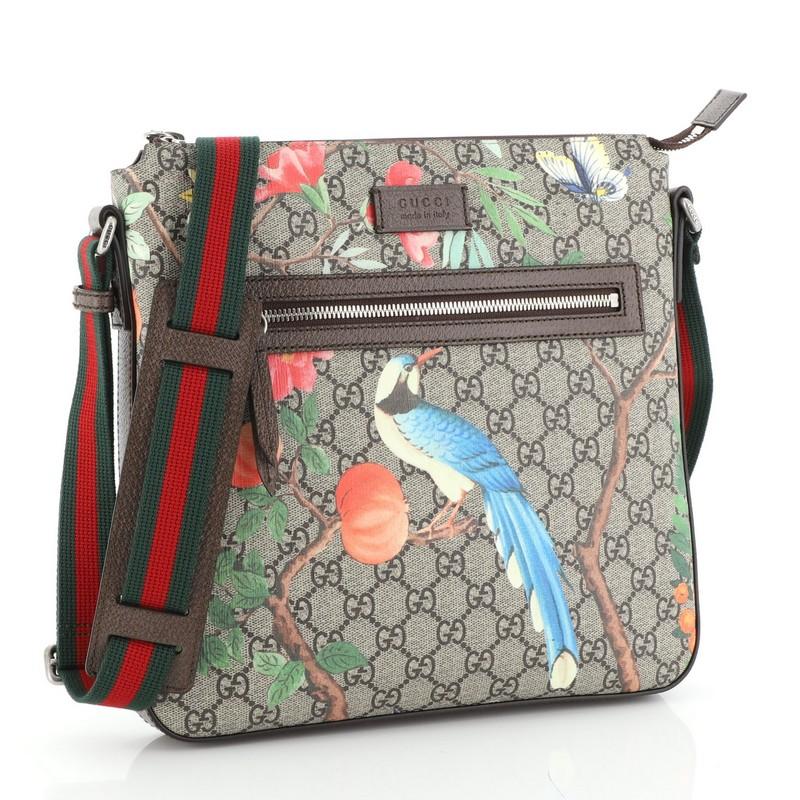 Gucci Front Zip Messenger Tian Print GG Coated Canvas Medium In Good Condition In NY, NY
