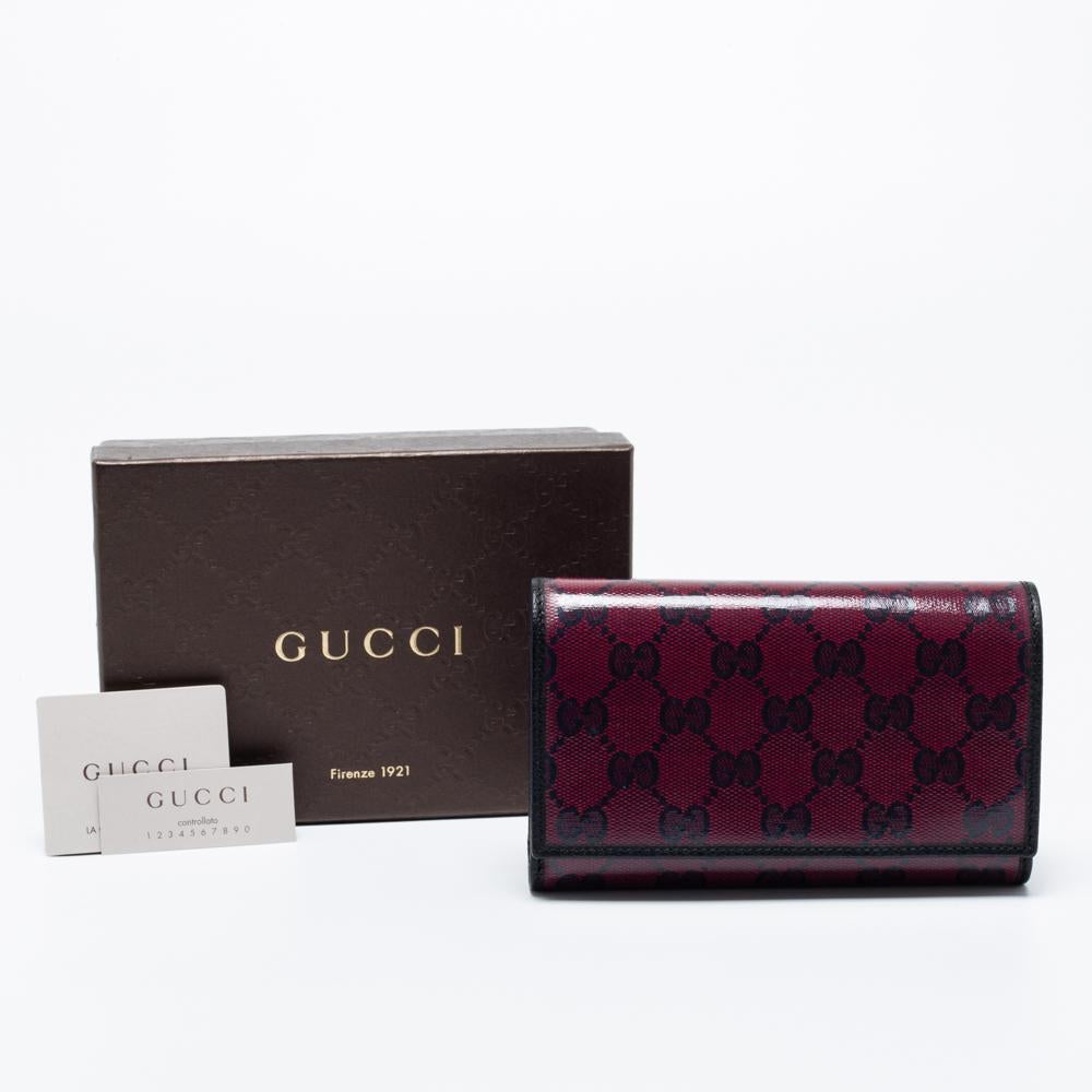 Gucci Fuchsia/Black Crystal GG Canvas and Leather Trifold Wallet 9