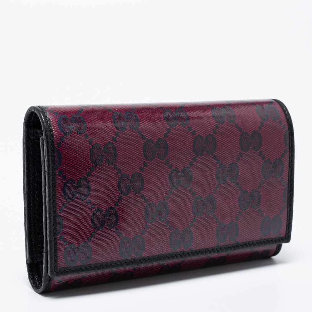 Gucci Fuchsia/Black Crystal GG Canvas and Leather Trifold Wallet In Good Condition In Dubai, Al Qouz 2