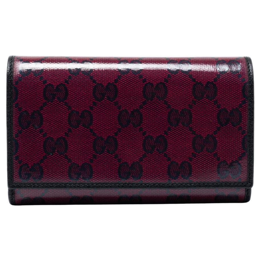 Gucci Fuchsia/Black Crystal GG Canvas and Leather Trifold Wallet