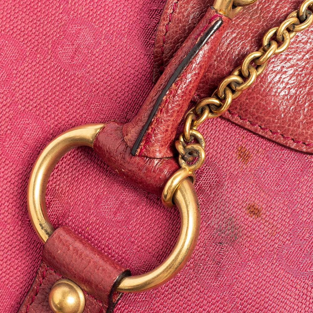 Gucci Fuchsia GG Canvas and Leather Small Horsebit Satchel 8