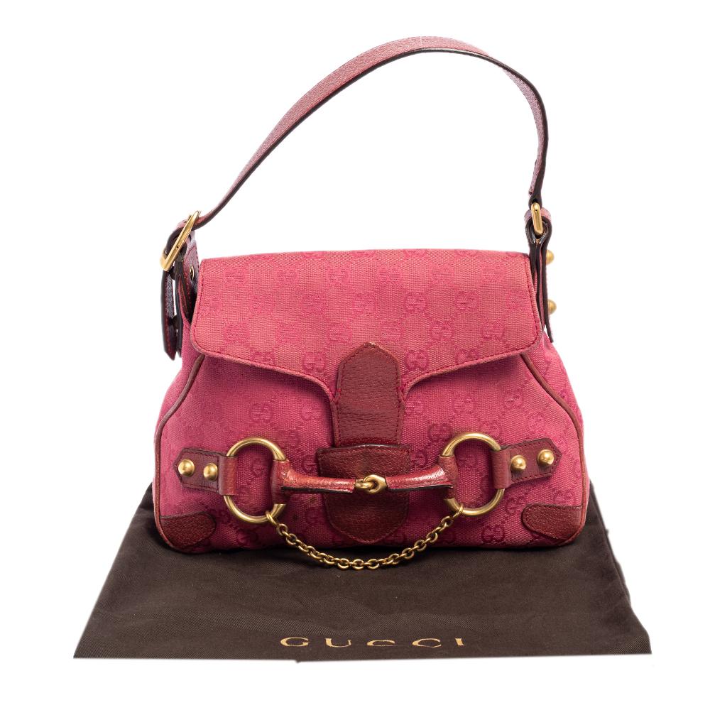 Gucci Fuchsia GG Canvas and Leather Small Horsebit Satchel 9