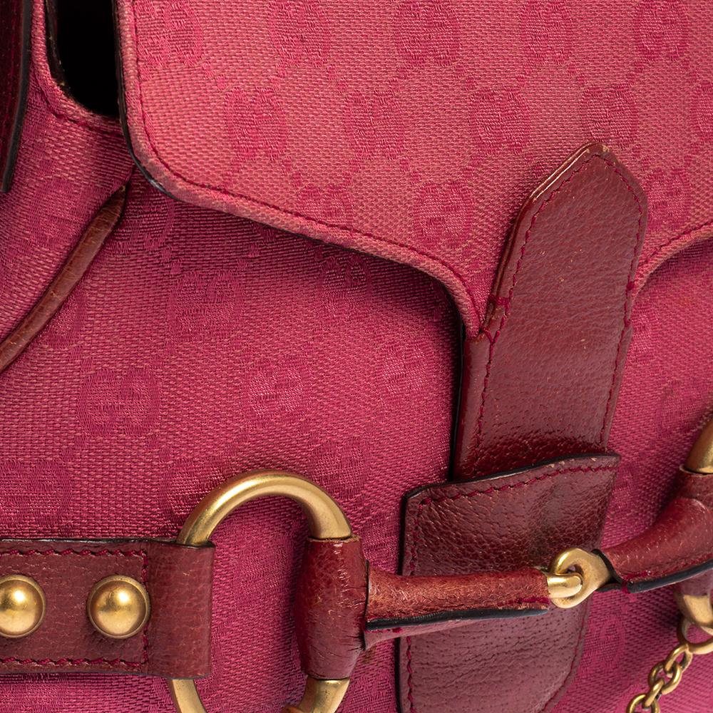 Women's Gucci Fuchsia GG Canvas and Leather Small Horsebit Satchel